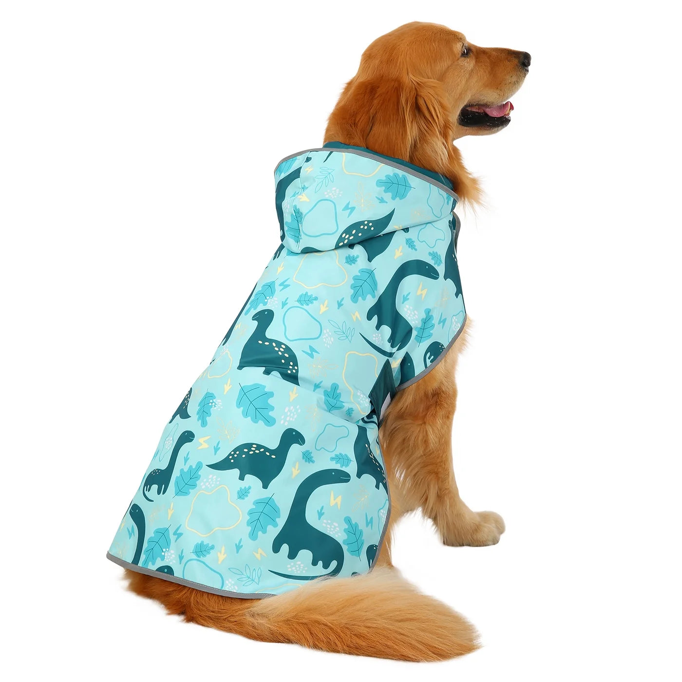Reversible Hooded Dog Raincoat Poncho Jacket for Small, Medium, and Large Dogs - Dinosaur Design