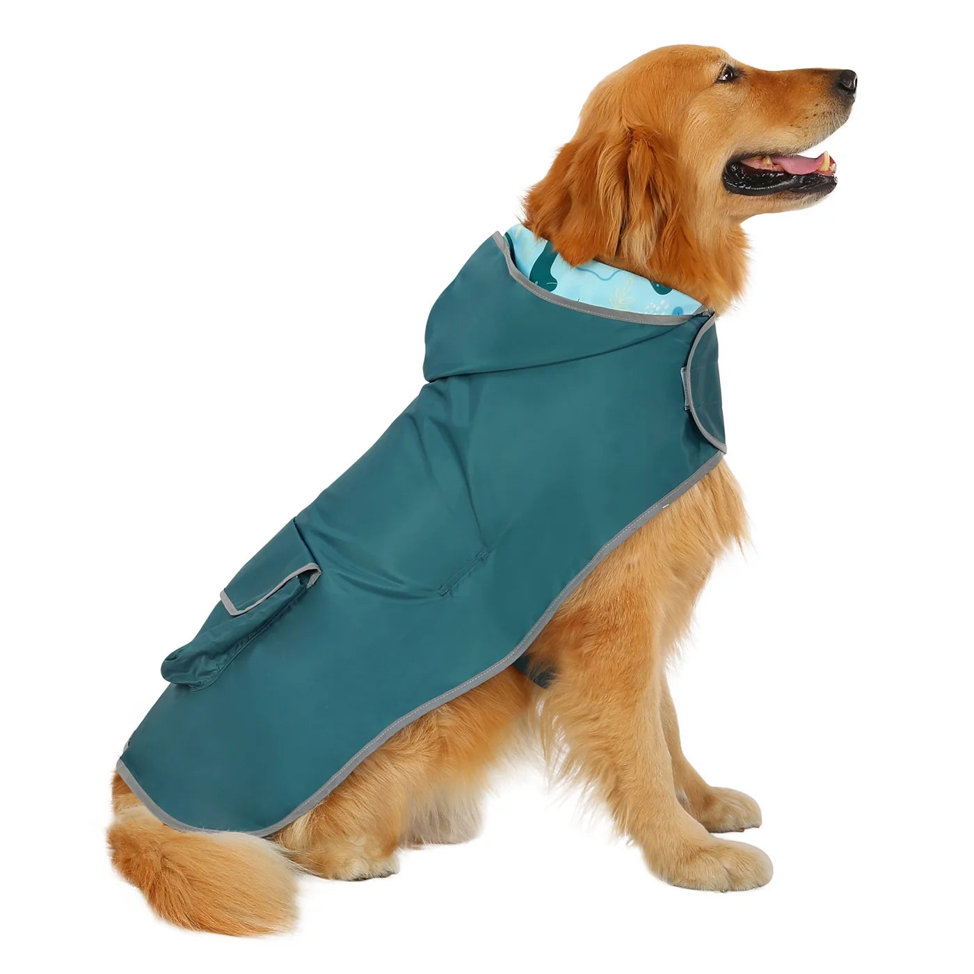 Reversible Hooded Dog Raincoat Poncho Jacket for Small, Medium, and Large Dogs - Dinosaur Design