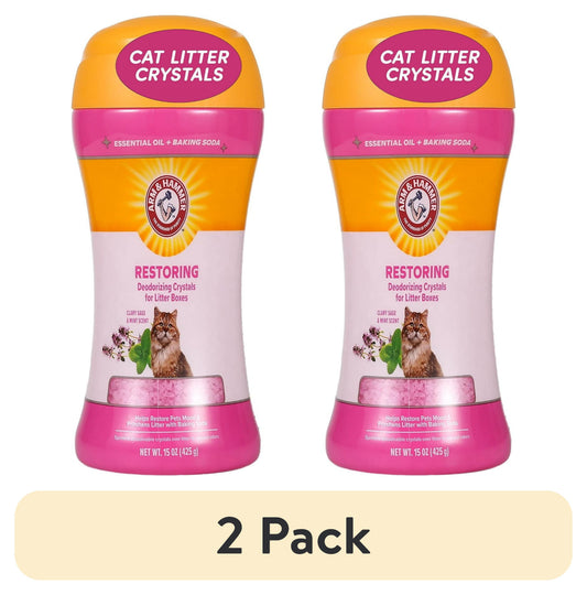 Deodorizing Cat Litter Crystals (2 Pack) - Clary Sage & Mint Scent, 15 Oz