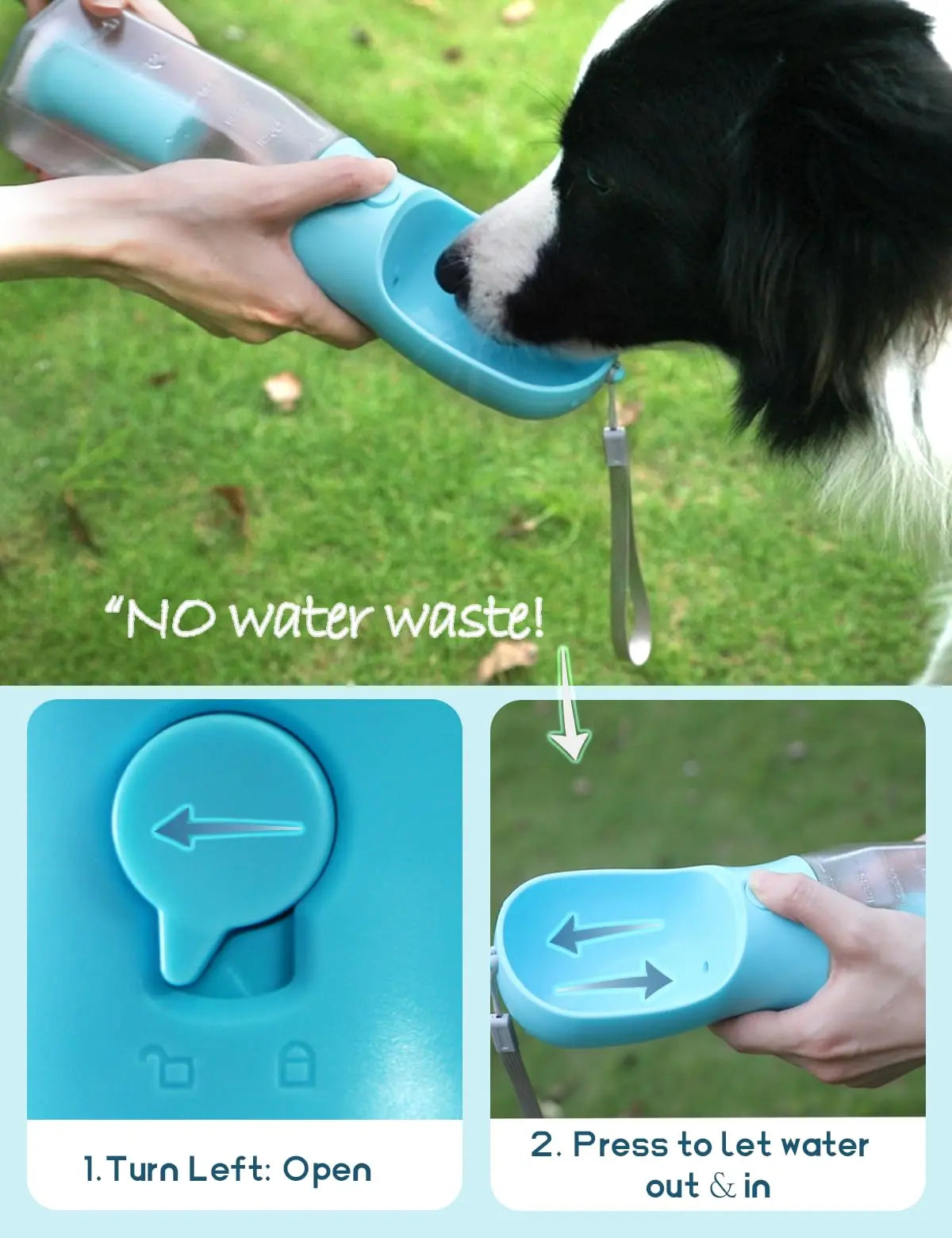 Portable Dog Water Bottle with 3-in-1 Travel Bowl, Food Container, and Waste Bag Holder - Blue, 20 Oz, Ideal for Outdoor Activities and Hiking