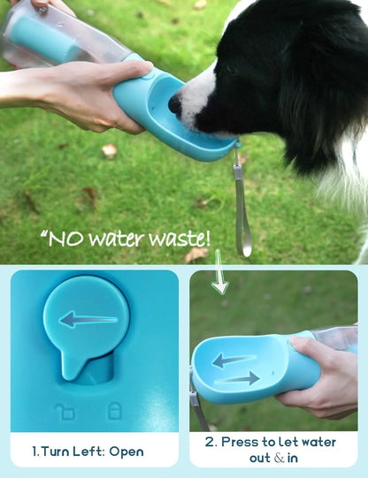 Portable Dog Water Bottle with 3-in-1 Travel Bowl, Food Container, and Waste Bag Holder - Blue, 20 Oz, Ideal for Outdoor Activities and Hiking