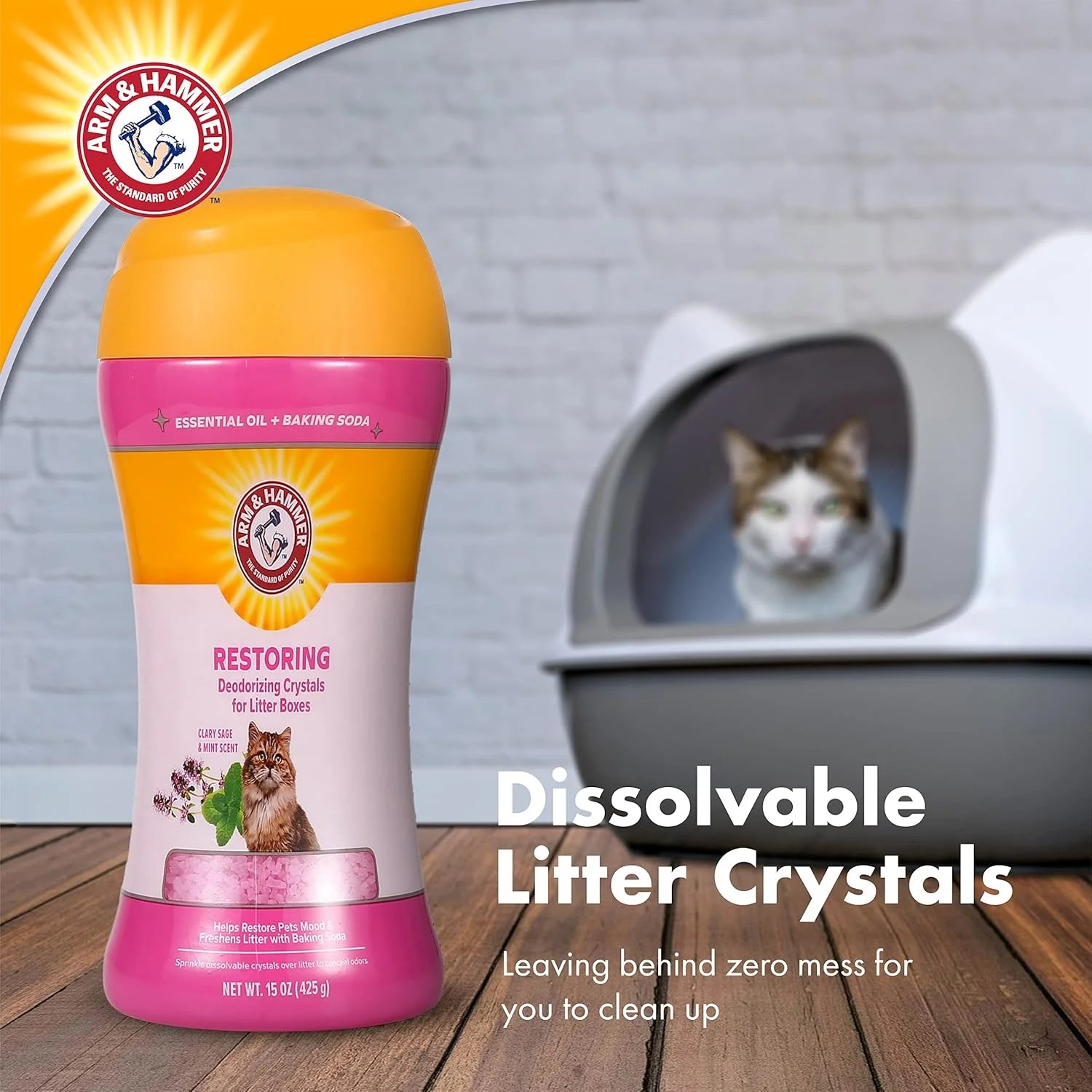 Deodorizing Cat Litter Crystals (2 Pack) - Clary Sage & Mint Scent, 15 Oz