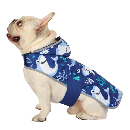 Reversible Hooded Dog Raincoat Poncho Jacket for Small, Medium, and Large Dogs - Shark Design