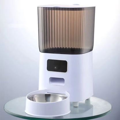 5L Smart Automatic Cat Feeder with Dual Bowls and Integrated Camera, Voice Recorder, and Dry Food Dispenser for Dogs and Cats