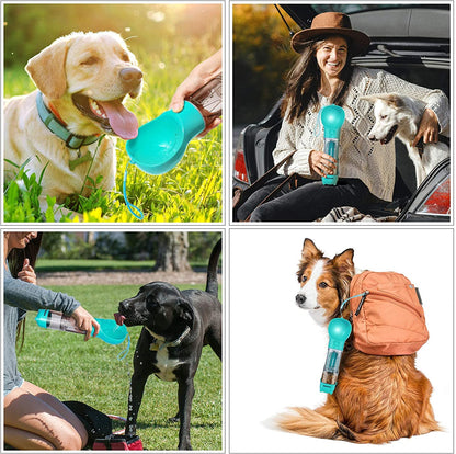 Portable 4-in-1 Dog Water Bottle Dispenser with Food Container and Waste Bag, Leakproof Travel Accessory for Outdoor Hiking, 19 Oz (Lake Blue)
