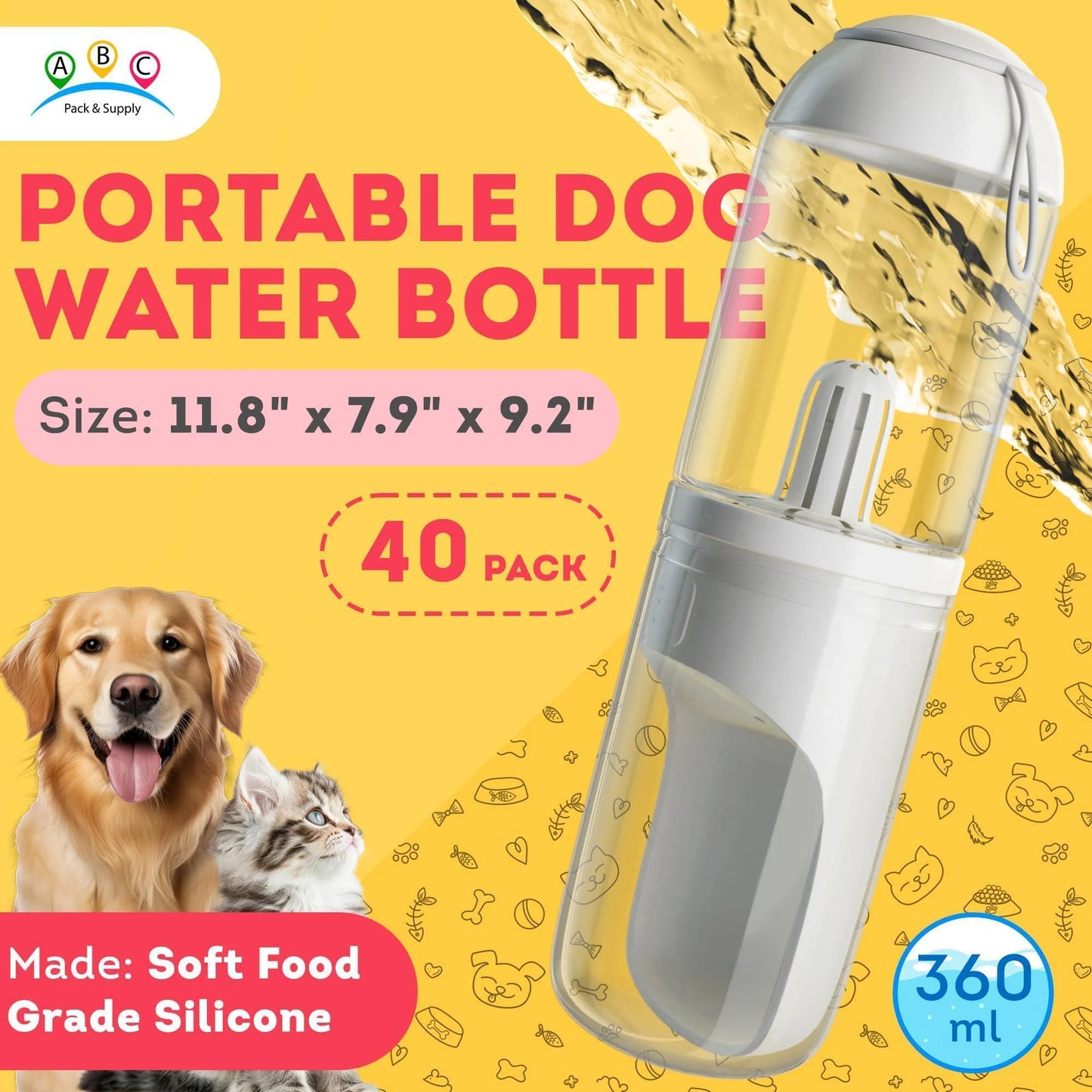 Portable Dog Water Bottle Dispenser - 12 Oz Travel Water Bottle for Pets with Silicone Strap and Cotton Filter, Dimensions 11.8 x 7.9 x 9.2 Inches