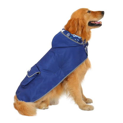 Reversible Hooded Dog Raincoat Poncho Jacket for Small, Medium, and Large Dogs - Shark Design, XXL Size