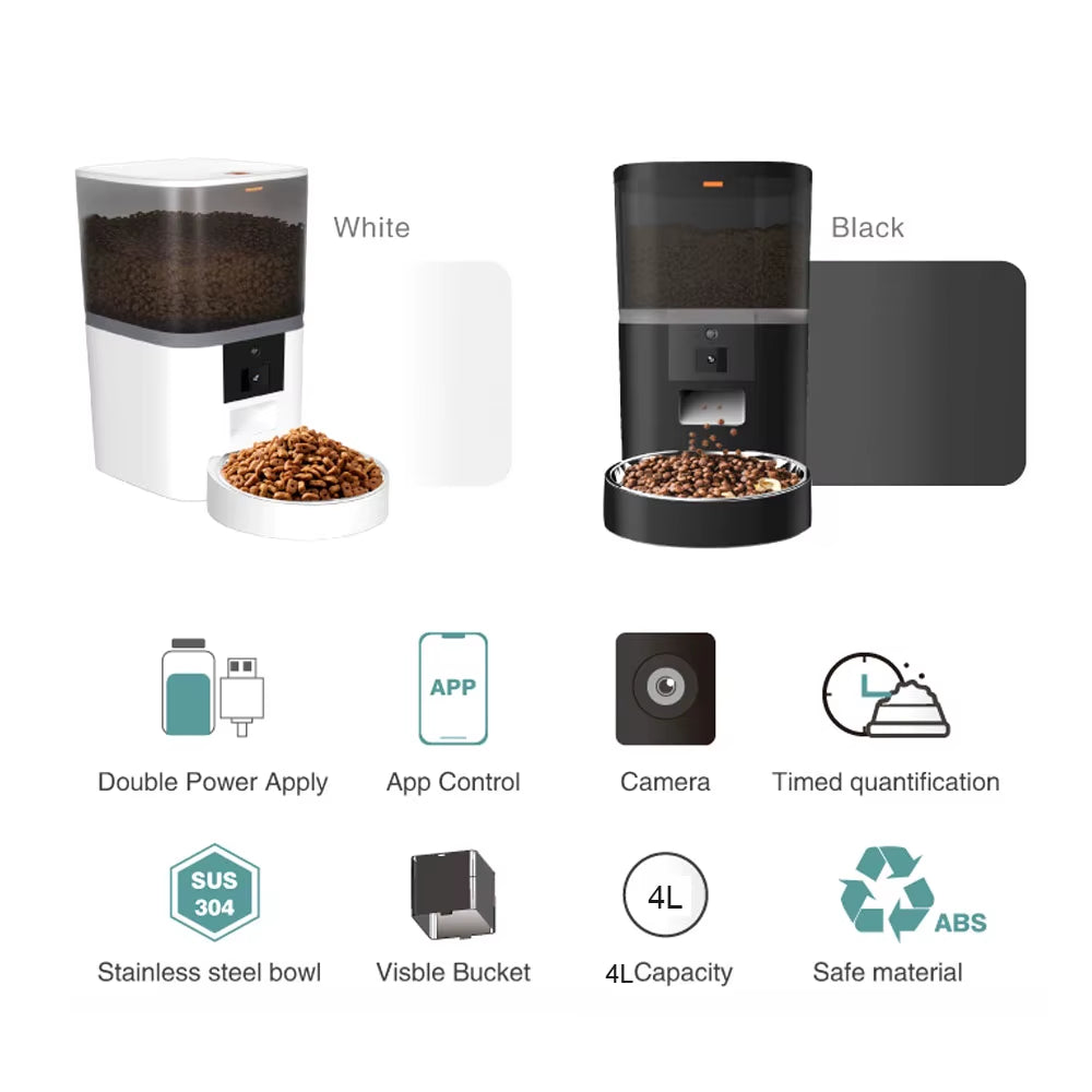Large Capacity 4L Smart Pet Feeder with Camera - Automatic Food Dispenser with Timed Feeding and APP Remote Control