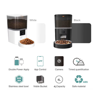 Large Capacity 4L Smart Pet Feeder with Camera - Automatic Food Dispenser with Timed Feeding and APP Remote Control