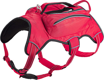 Escape-Proof Dog Harness with Four Pockets, Waterproof Backpack, Full Body Lift Handle, 5-Point Adjustable Fit, 3M Reflective Safety Features, Ideal for Hiking and Day Trips