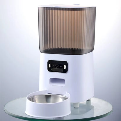 5L Smart Automatic Cat Feeder with Dual Bowls and Integrated Camera, Voice Recorder, and Dry Food Dispenser for Dogs and Cats
