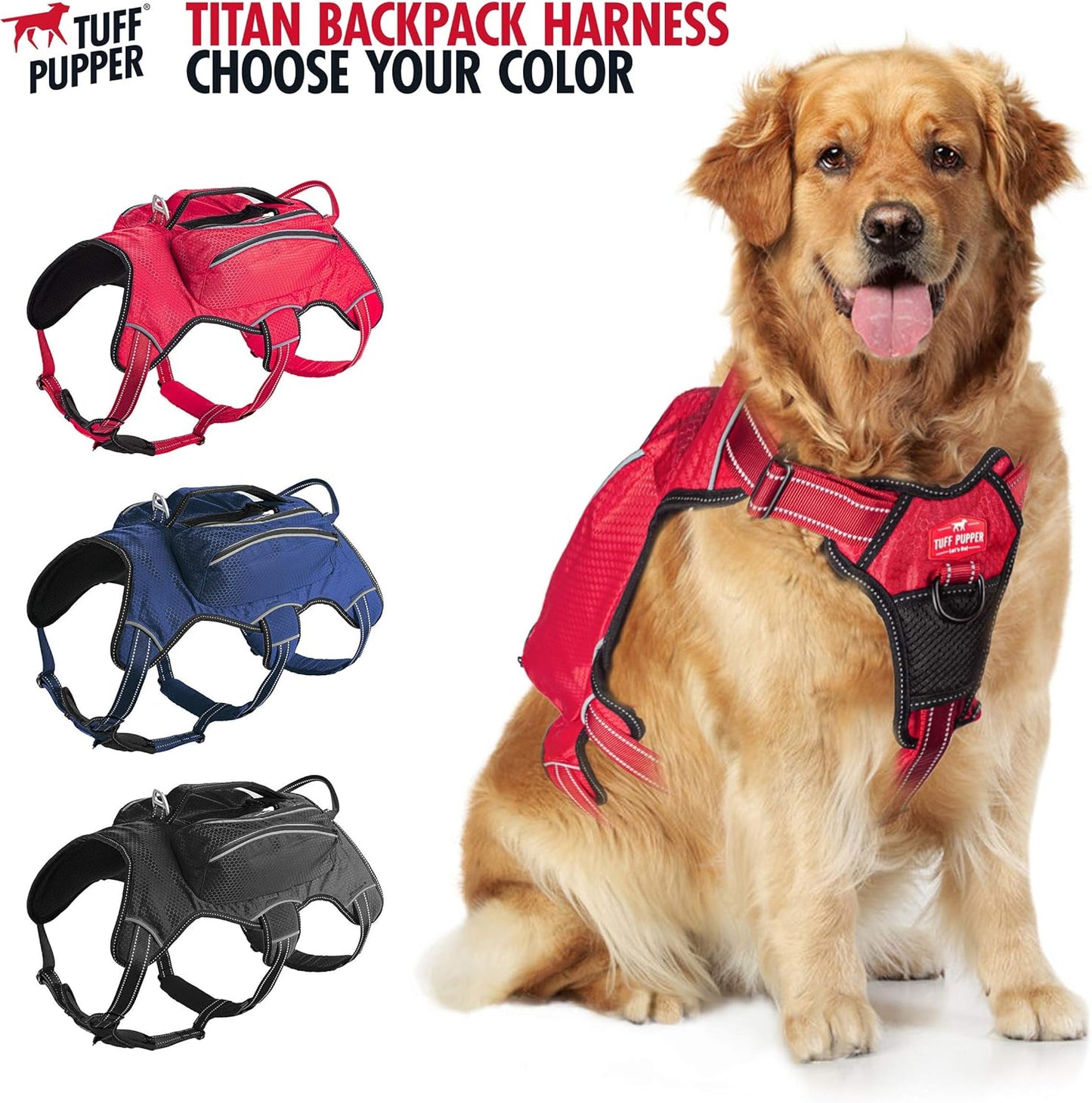 Escape-Proof Dog Harness with Four Pockets, Waterproof Backpack, Full Body Lift Handle, 5-Point Adjustable Fit, 3M Reflective Safety Features, Ideal for Hiking and Day Trips