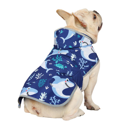 Reversible Hooded Dog Raincoat Poncho Jacket for Small, Medium, and Large Dogs - Shark Design