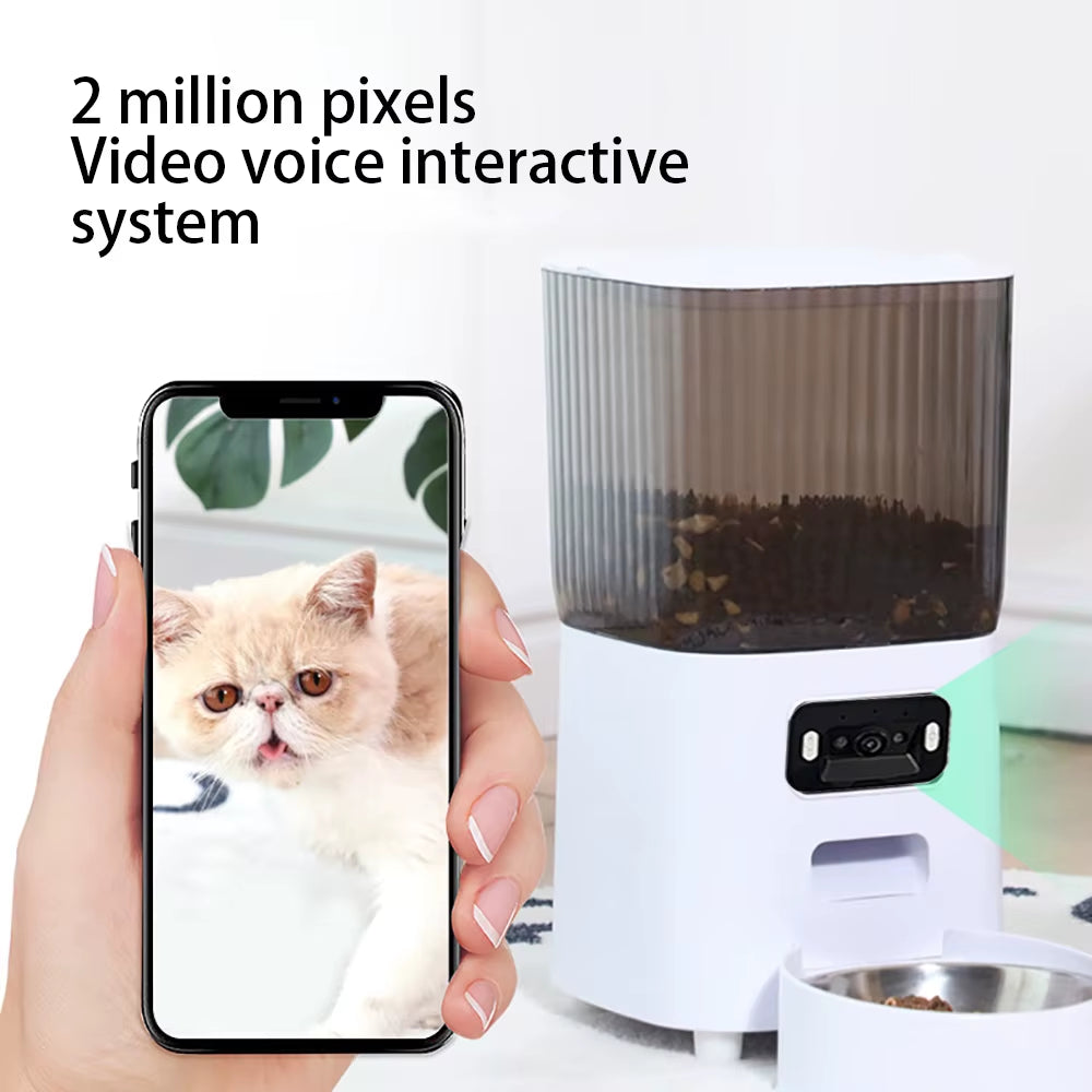 5L Smart Automatic Cat Feeder with Dual Bowls and Integrated Camera, Voice Recorder, and Dry Food Dispenser for Dogs and Cats