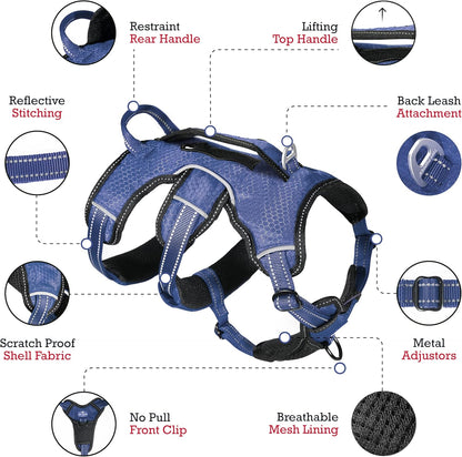 Escape-Resistant Adjustable Dog Harness | 5-Point Fit with Padded Design and Lift Handle