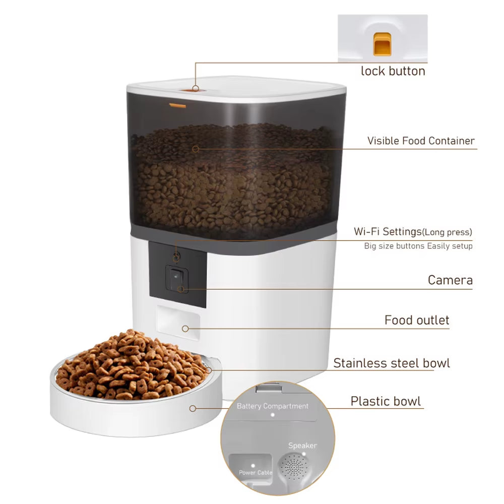 Large Capacity 4L Smart Pet Feeder with Camera - Automatic Food Dispenser with Timed Feeding and APP Remote Control