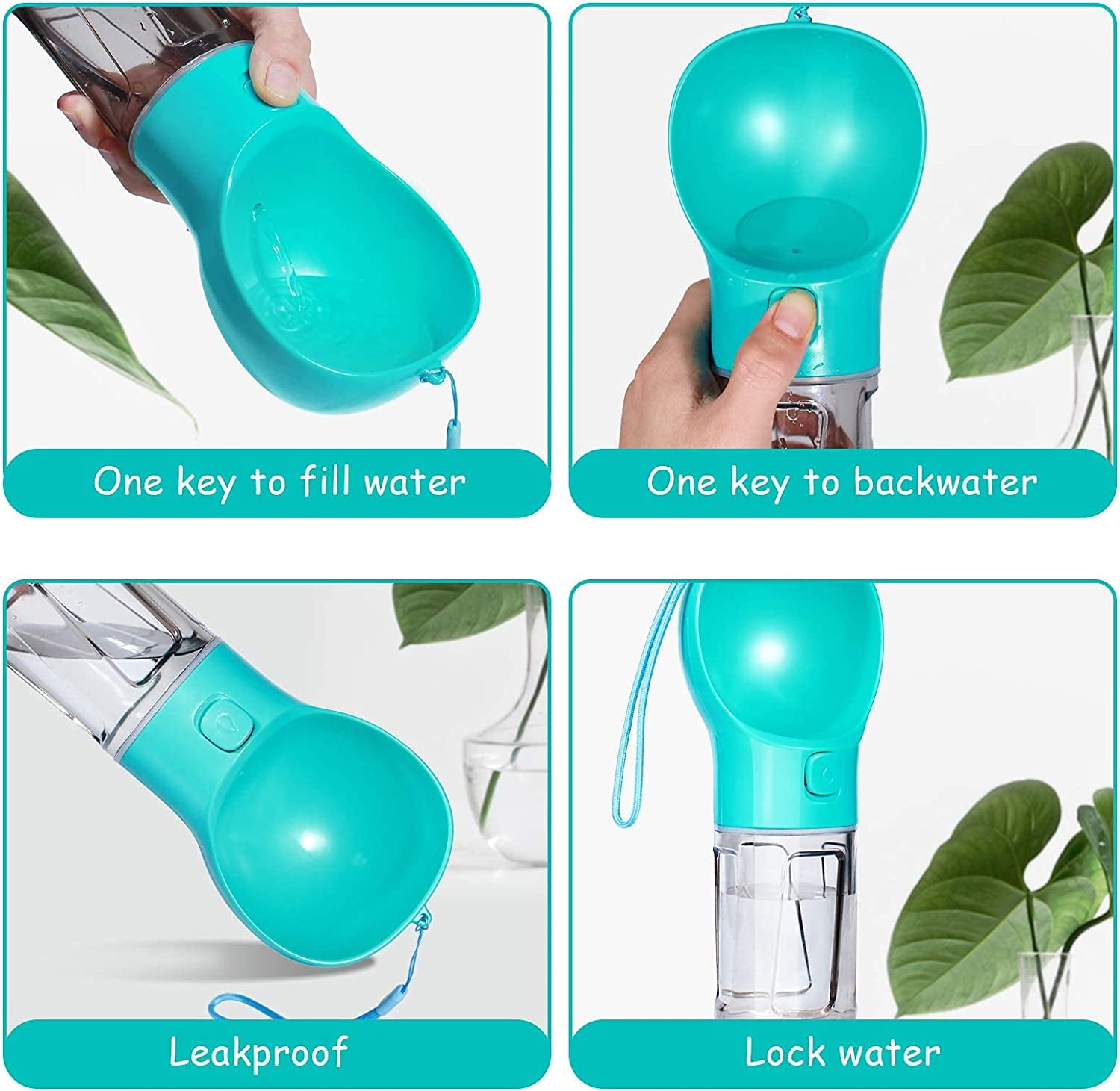 Portable 4-in-1 Dog Water Bottle Dispenser with Food Container and Waste Bag, Leakproof Travel Accessory for Outdoor Hiking, 19 Oz (Lake Blue)