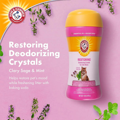 Deodorizing Cat Litter Crystals (2 Pack) - Clary Sage & Mint Scent, 15 Oz